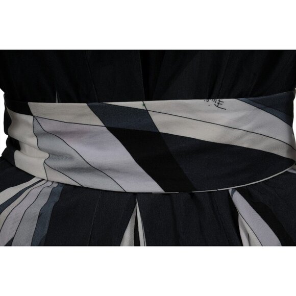Emilio Pucci Print Long Sleeve Top IT 40 Medium Gray White Viscose Belted Blouse - Picture 10 of 16